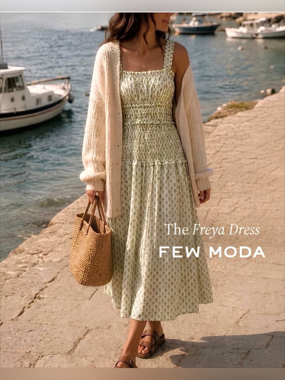 Few Moda Freya Green Printed Smocked Midi Dress- Wild Daisy